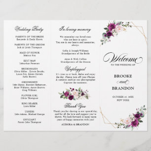 Purple Plum Blush Rose Programme de mariage triplé