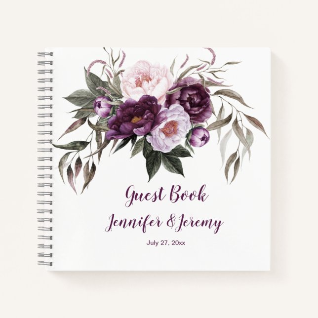 Purple Plum Pink Peonies Greenery Livre d'or (Devant)