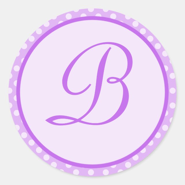 Purple Polka Dot Monogramm Anfangskleber Runder Aufkleber (Vorderseite)