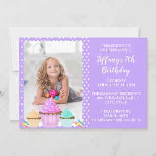 Purple Polka Dot Photo Anniversaire Invitation