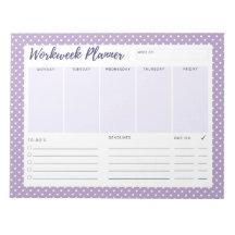 Purple polka dot Workweek Planner Notepad