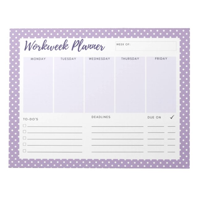 Purple polka dot Workweek Planner Notepad Notizblock (Vorderseite)