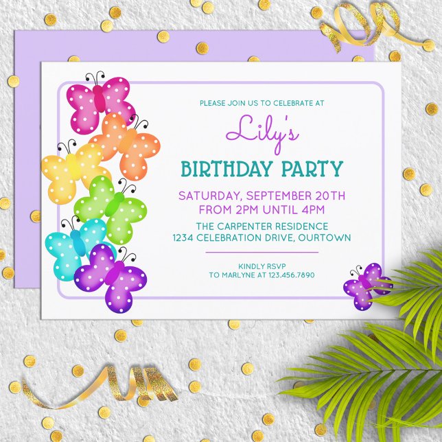 Purple Polkadot Papillon Anniversaire Invitation (Créateur téléchargé)