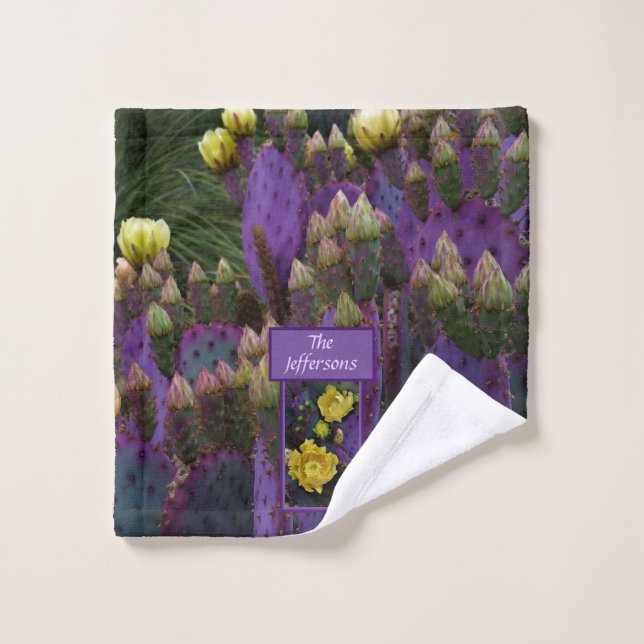 Purple Prickly Pear Opuntia Cactus Fleurs Jaunes (Gant de toilette)