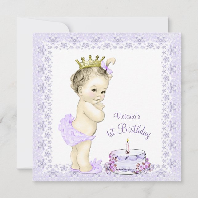 Purple Princess 1er Anniversaire Invitations (Devant)