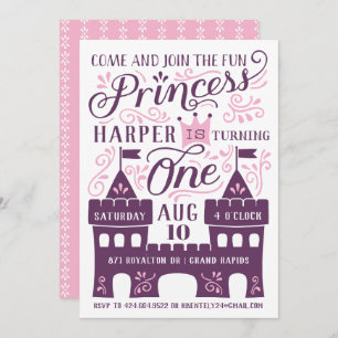 Purple Princess Party Invitations pour le premier 