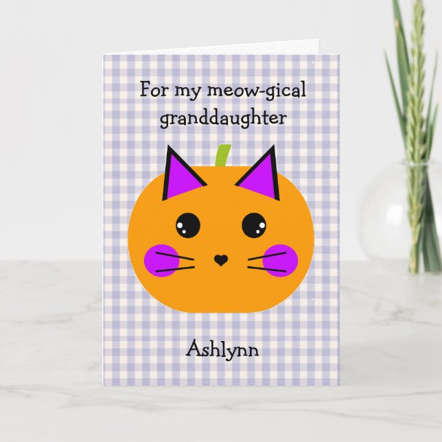 Purple Pumpkin Cat Halloween Maze Granddaughter Karte (Vorderseite)