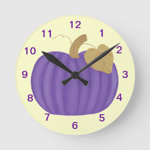 Purple Pumpkin Gold Leaf Clock Runde Wanduhr