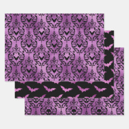 Purple Purple Bat and Skull Halloween Damask Geschenkpapier Set