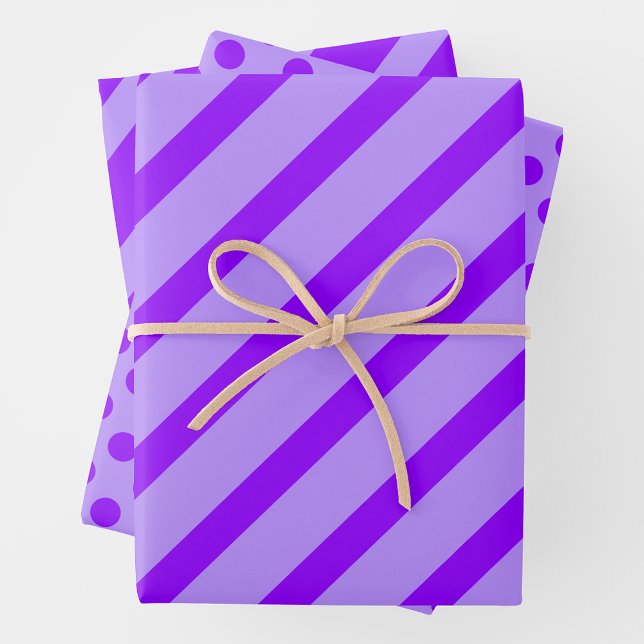 Purple & Purple Stripes & Polka Dots Fun Geschenkpapier Set (Purple & Purple Stripes & Polka Dots Fun Wrapping Paper Sheets)