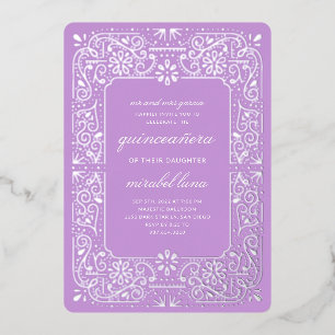Purple Quinceañera invitaciones Foil Invitation
