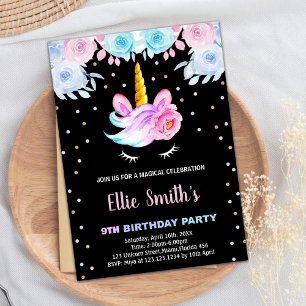 Purple Rainbow Pink Unicorn Invitations Anniversai