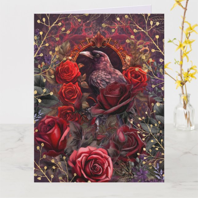 Purple Red Rose Gothic Dark Beauty Crow Raven  Karte (Gelbe Blume)