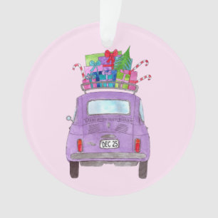 Purple Retro Fiat 500 avec cadeaux de Noël