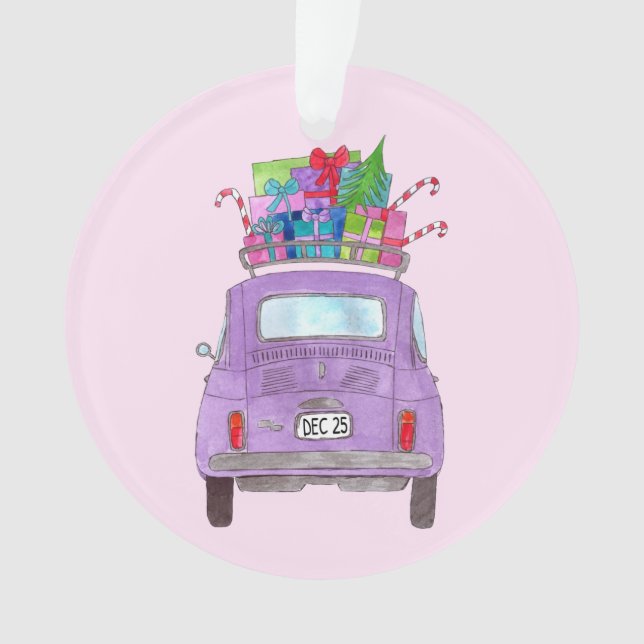 Purple Retro Fiat 500 avec cadeaux de Noël (devant)