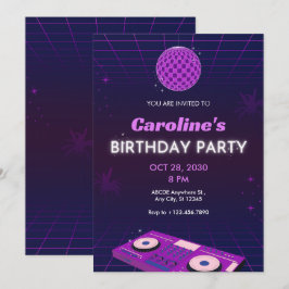 PURPLE RETRO NIGHT DJ DISCO BALL BIRTHDAY PARTY EINLADUNG