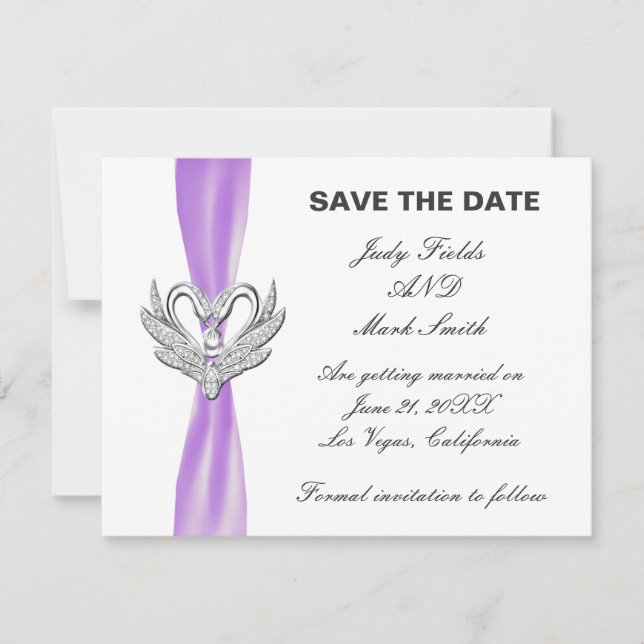 Purple Ribbon En Argent Swans Enregistrer La Carte (Devant)