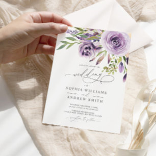 Purple Rose Floral Élégant Mariage Invitation
