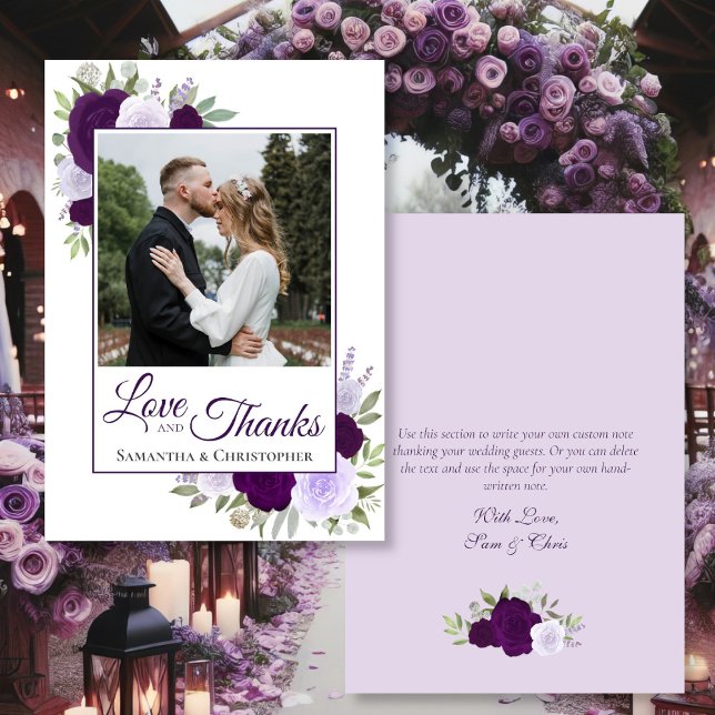 Purple Rose Love & Merci Photo Mariage inscriptibl (Front/Back)