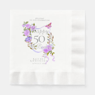 Purple Rose Ribbon 50th Birthday Serviette