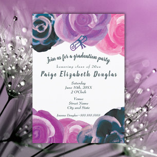 Purple Rose Roses Graduation Invitations