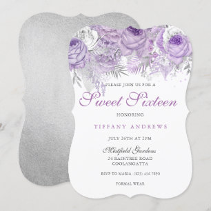 Purple Rose Silver Wonderland Sweet 16 Invitation