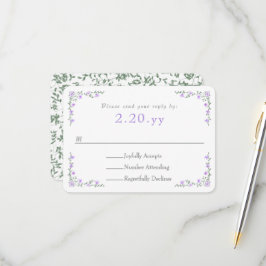 Purple Rose Vine Border Wedding RSVP Card Karte