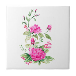 Purple Roses Blossoms Watercolor Fliese