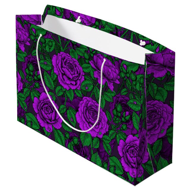 Purple Roses Große Geschenktüte (Rückseite Schrägansicht)