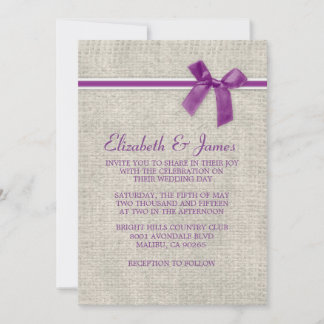Purple Rustic Burlap Invitations de mariage