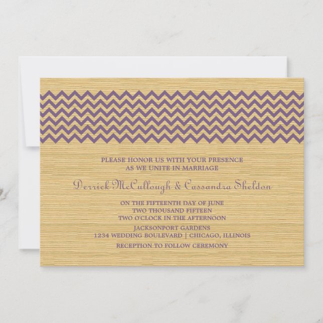 Purple Rustic Chevron Mariage Invitation (Devant)