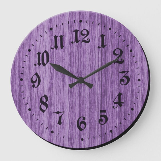 Purple Rustic Wooden Clock Große Wanduhr (Vorderseite)