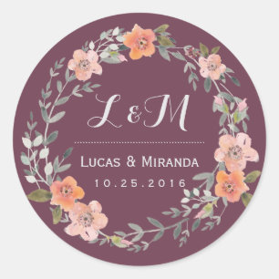 Purple Rustique Fleur Wreath Wedding Favor Sticker