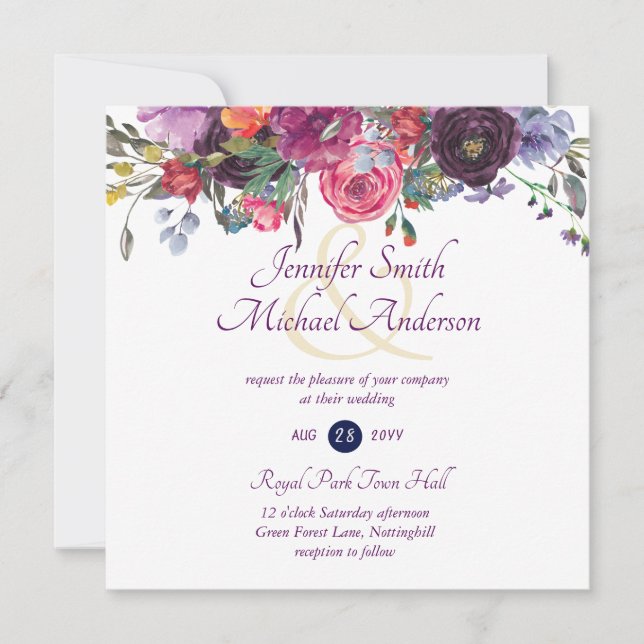 Purple Sage Orange Rose Floral Invitations de mari (Devant)