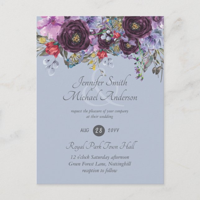Purple Sage Orange Rose Floral Invitations de mari (Devant)