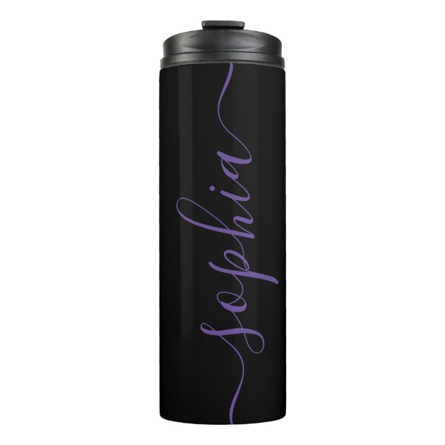 Purple Script Personalizable Name Thermal Tumbler Thermosbecher (Vorderseite)