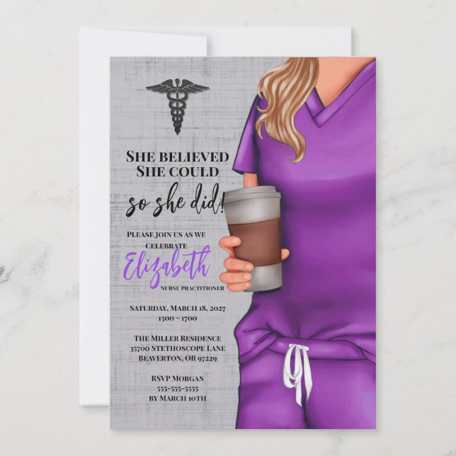 Purple Scrubs Nursing School Graduation Invitation (Devant)