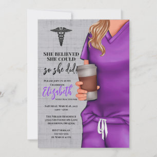 Purple Scrubs Nursing School Graduation Invitation