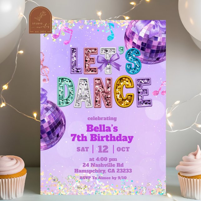 Purple Sequin Glitter Let's Dance Birthday Einladung (Von Creator hochgeladen)
