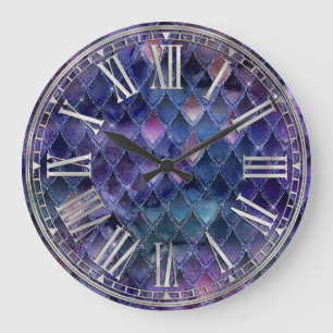 Purple Shadow & Silver Sparkles Dragon Scales Große Wanduhr