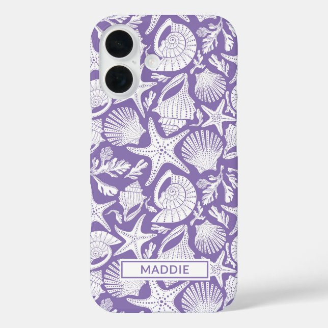 Purple Shells Personalized iPhone 16 Hülle (Rückseite)