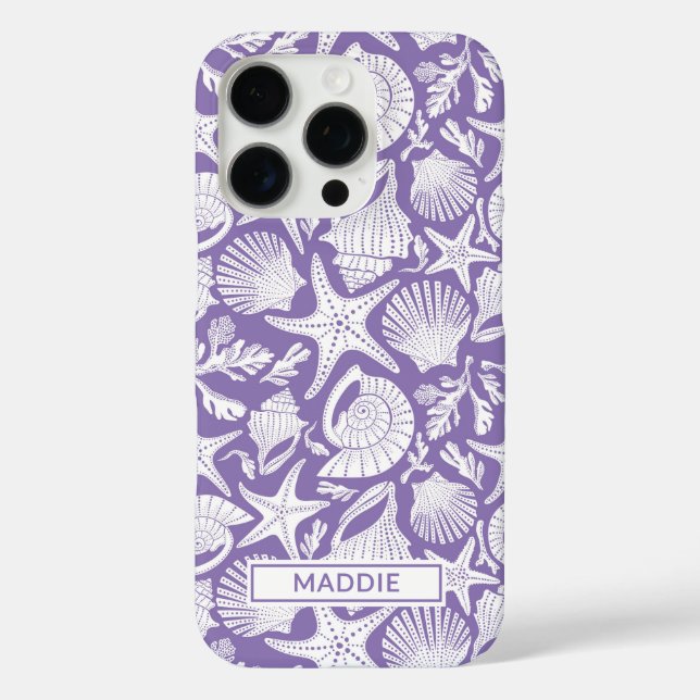 Purple Shells Personalized iPhone 16 Pro Hülle (Rückseite)