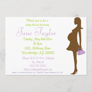 Purple Silhouette Baby Douche Invitations