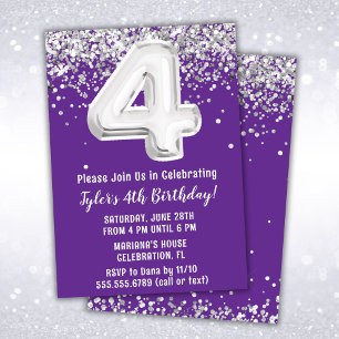 Purple Silver 4e anniversaire de fête Invitation