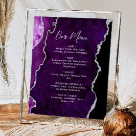Purple Silver Agate Script Wedding Bar Menu  Poster