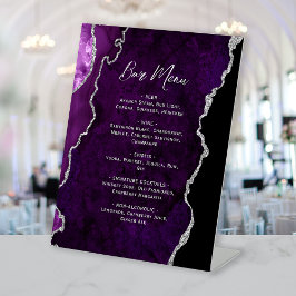 Purple Silver Agate Wedding Bar Menu Sockelschild