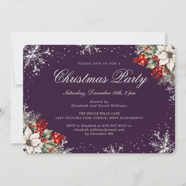 Purple Silver Snowflakes Christmas Holiday Party Einladung (Vorderseite)