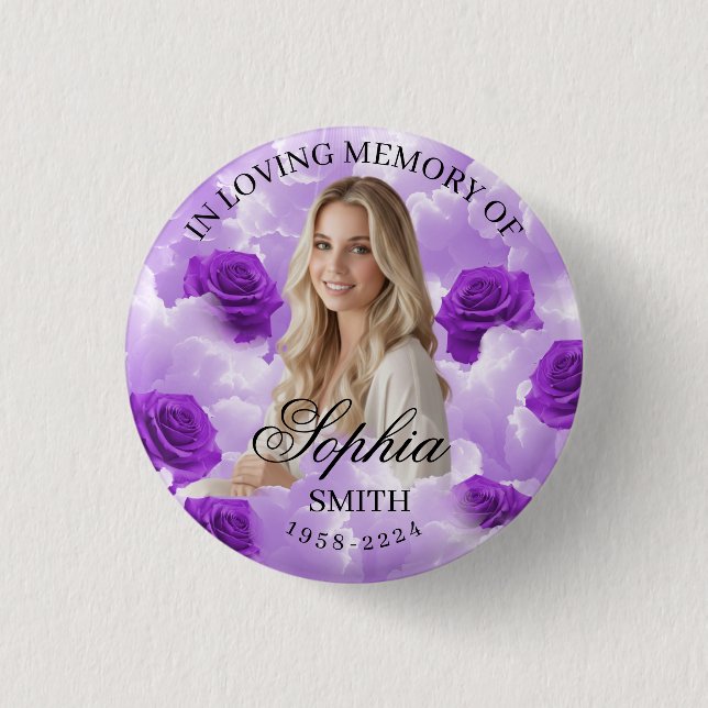 Purple Sky Roses Funeral Memorial Button Keepsake (Vorderseite)