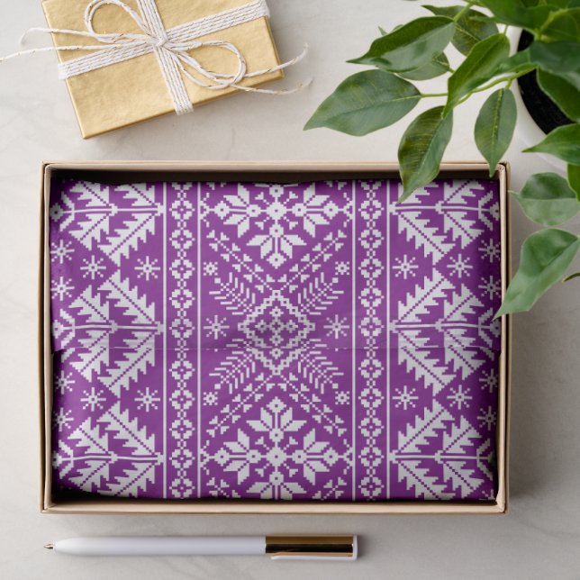 Purple Snowflake & Floral Fair Isle Christmas Seidenpapier (Geschenk)