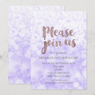 Purple Sparkle Glam Invitations de fête d'annivers